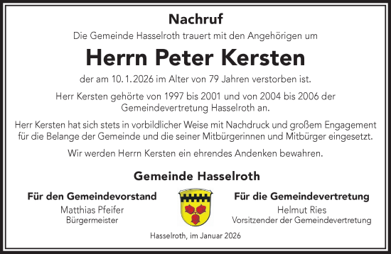 Traueranzeige von Peter Kersten von Gelnhäuser Neue Zeitung