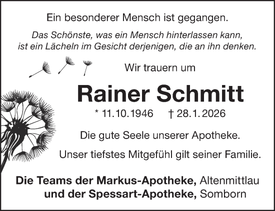 Traueranzeige von Rainer Schmitt von Gelnhäuser Neue Zeitung