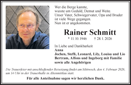 Traueranzeige von Rainer Schmitt von Gelnhäuser Neue Zeitung