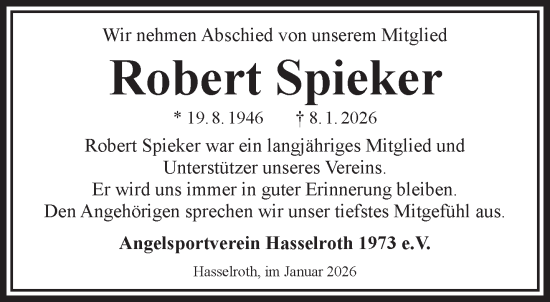 Traueranzeige von Robert Spieker von Gelnhäuser Neue Zeitung