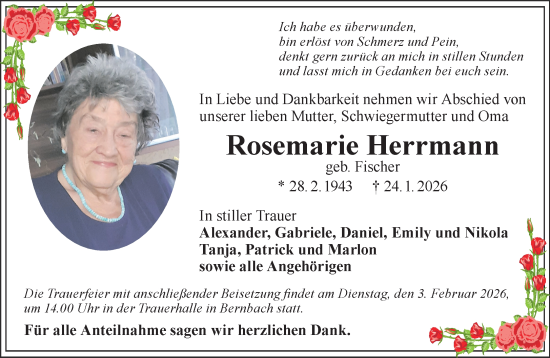 Traueranzeige von Rosemarie Herrmann von Gelnhäuser Neue Zeitung