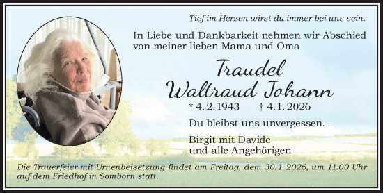 Traueranzeige von Waltraud Johann von Gelnhäuser Neue Zeitung