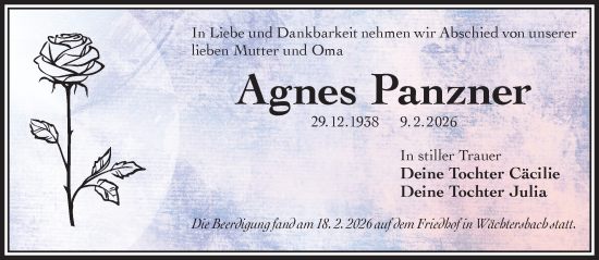 Traueranzeige von Agnes Panzner von Mittelhessen-Bote