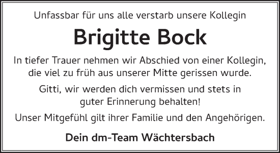Traueranzeige von Brigitte Bock von Gelnhäuser Neue Zeitung