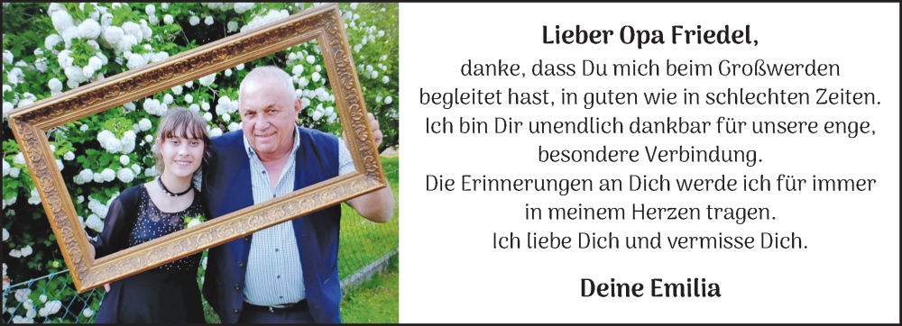  Traueranzeige für Friedel  vom 14.02.2026 aus Mittelhessen-Bote
