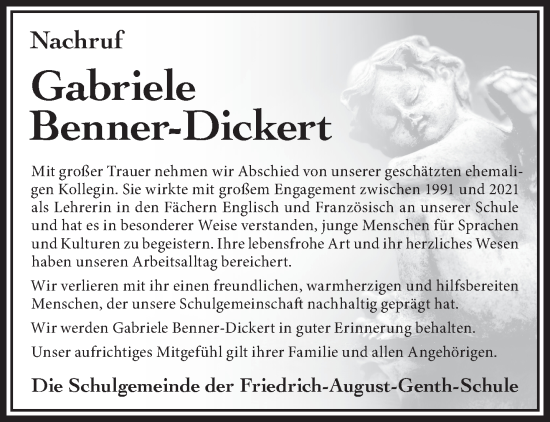 Traueranzeige von Gabriele Benner-Dickert von Gelnhäuser Neue Zeitung