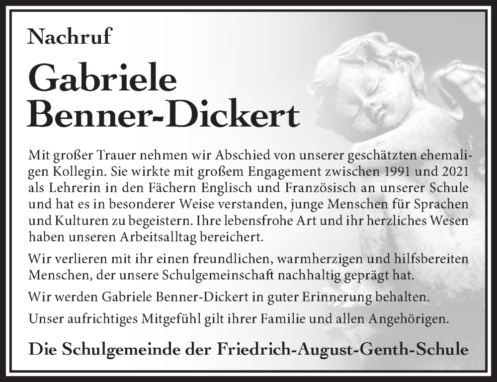  Traueranzeige für Gabriele Benner-Dickert vom 28.02.2026 aus Gelnhäuser Neue Zeitung