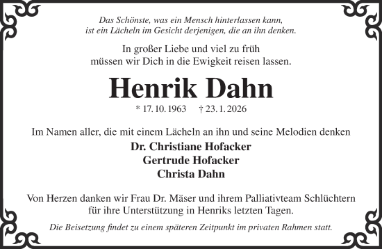Traueranzeige von Henrik Dahn von Gelnhäuser Neue Zeitung