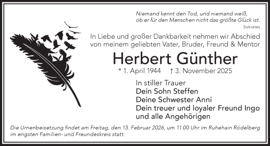 Traueranzeige von Herbert Günther von Gelnhäuser Neue Zeitung