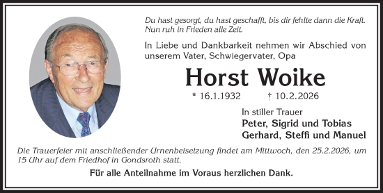 Traueranzeige von Horst Woike von Gelnhäuser Neue Zeitung