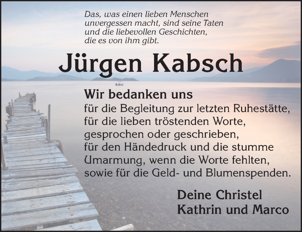 Traueranzeige für Jürgen Kabsch vom 14.02.2026 aus Mittelhessen-Bote
