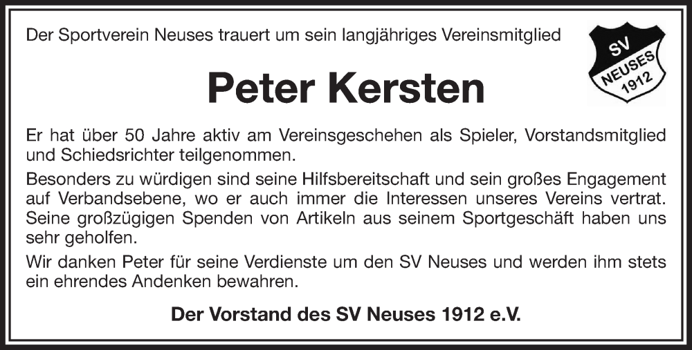  Traueranzeige für Peter Kersten vom 14.02.2026 aus Gelnhäuser Neue Zeitung