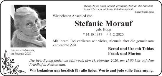 Traueranzeige von Stefanie Morauf von Gelnhäuser Neue Zeitung
